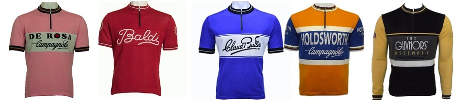 Vintage cycling jerseys DeRosa Baldi Claud Butler Holdsworth Pashley