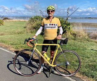 Andrew with his De Rosa bike and matching jersey