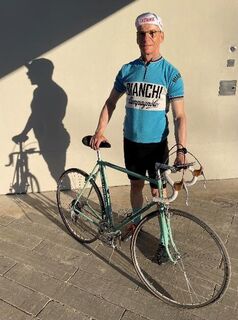 Tim with his Bianchi jersey and bike
