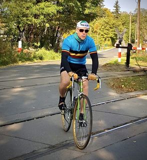 Matt and his Belgium merino wool cycling jersey